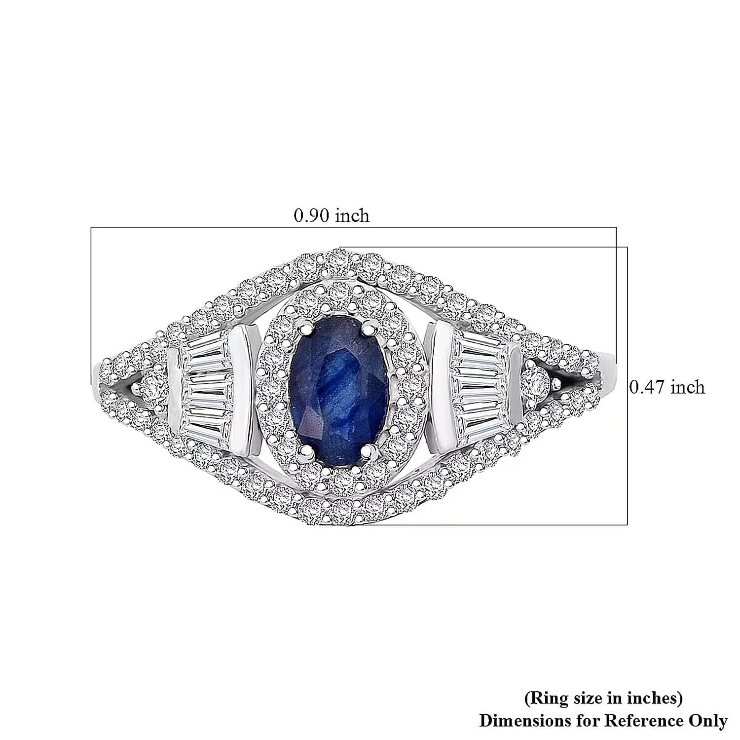 D'Joy Premium Kanchanaburi Blue Sapphire and Moissanite 1.15 ctw Regal Radiance Ring in Rhodium Over Sterling Silver (Size 10.0)