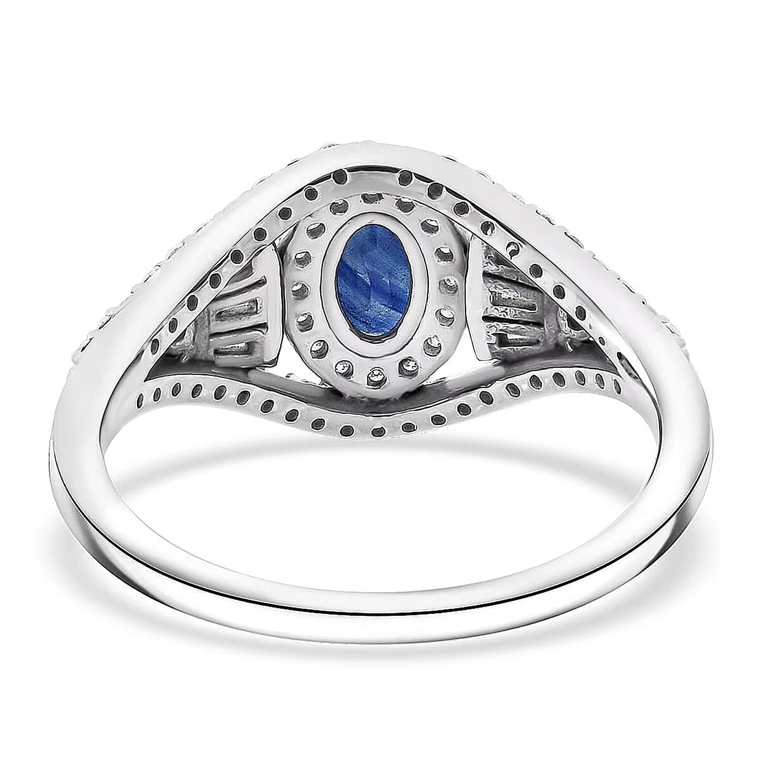 D'Joy Premium Kanchanaburi Blue Sapphire and Moissanite 1.15 ctw Regal Radiance Ring in Rhodium Over Sterling Silver (Size 10.0)