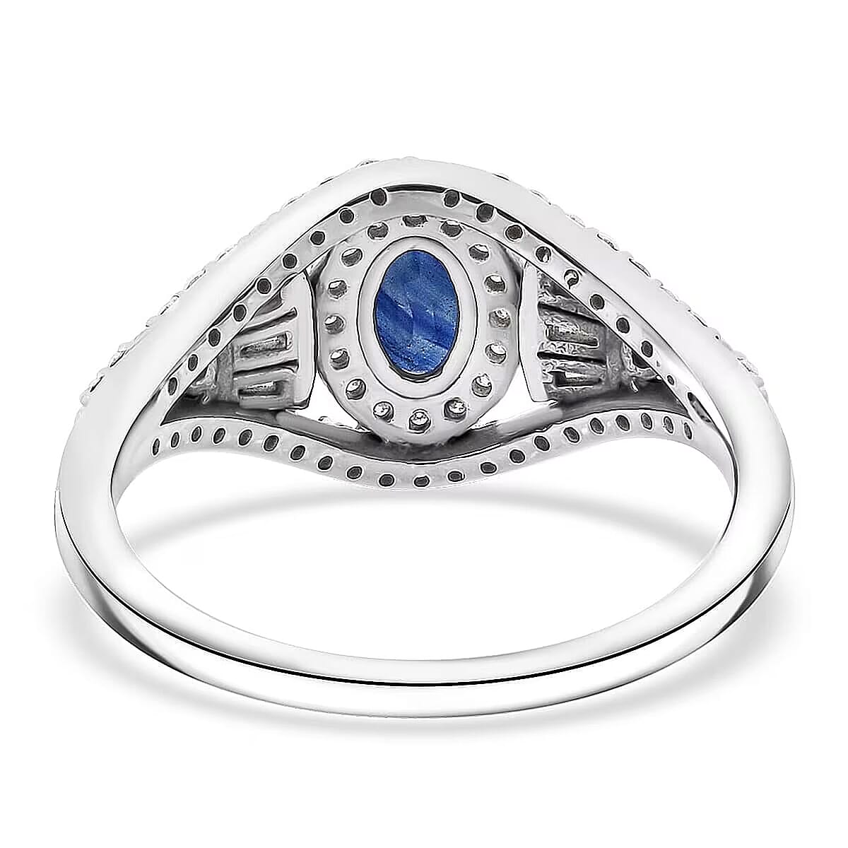 D'Joy Premium Kanchanaburi Blue Sapphire and Moissanite 1.15 ctw Regal Radiance Ring in Rhodium Over Sterling Silver (Size 10.0) image number 6