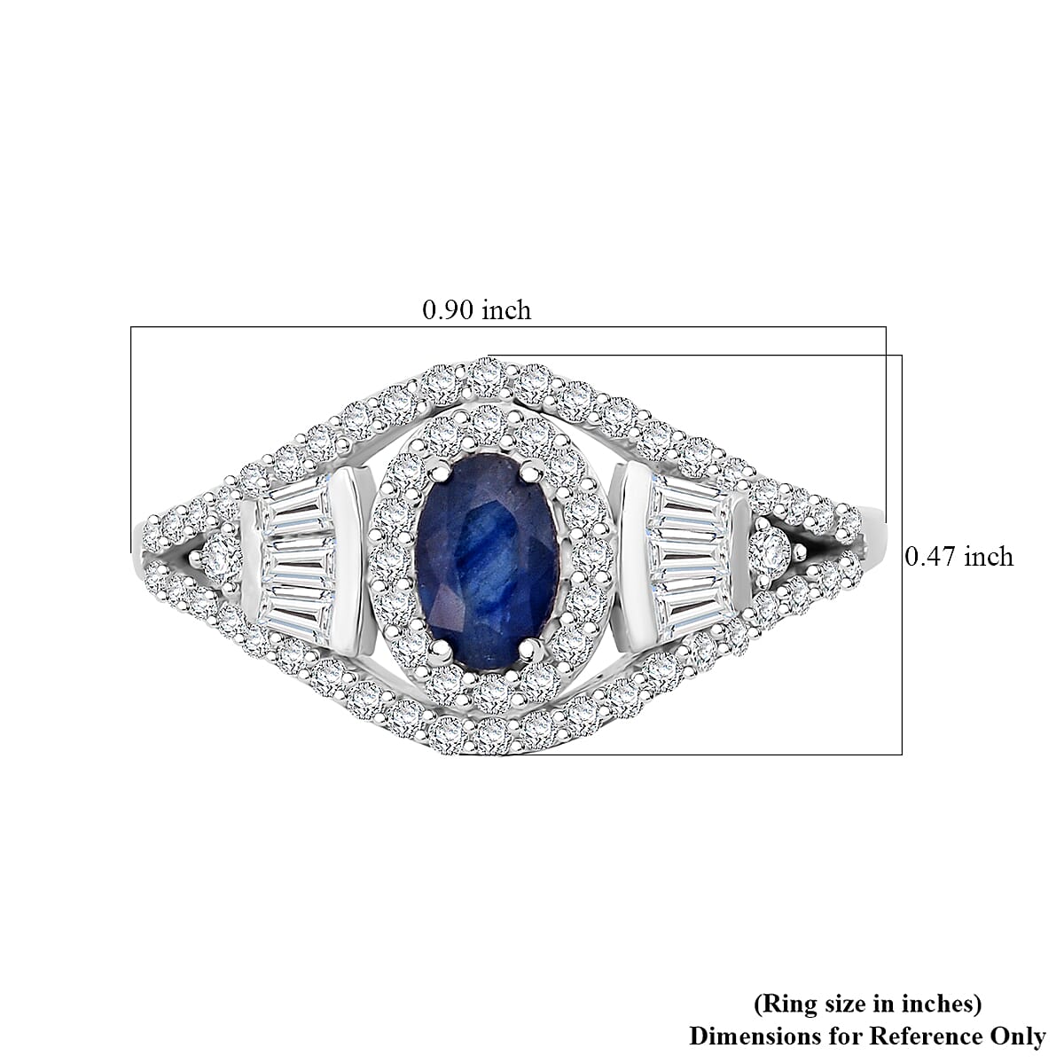 D'Joy Premium Kanchanaburi Blue Sapphire and Moissanite 1.15 ctw Regal Radiance Ring in Rhodium Over Sterling Silver (Size 8.0) image number 5