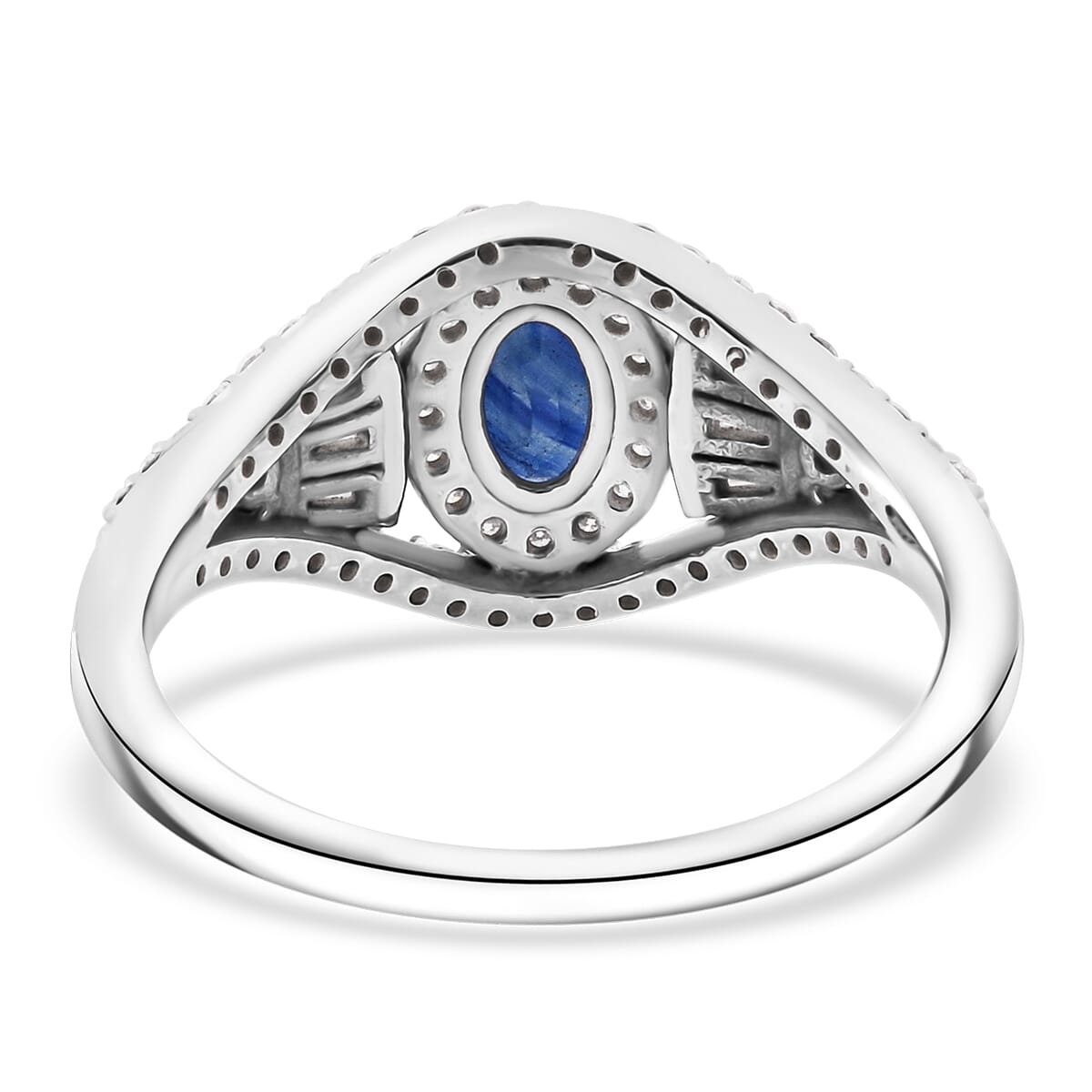 D'Joy Premium Kanchanaburi Blue Sapphire and Moissanite 1.15 ctw Regal Radiance Ring in Rhodium Over Sterling Silver (Size 9.0) image number 4