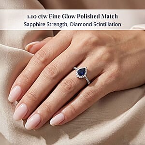 D'Joy Premium Kanchanaburi Blue Sapphire and Diamond 1.10 ctw Majestic Teardrop Ring in Rhodium Over Sterling Silver (Size 10.0)