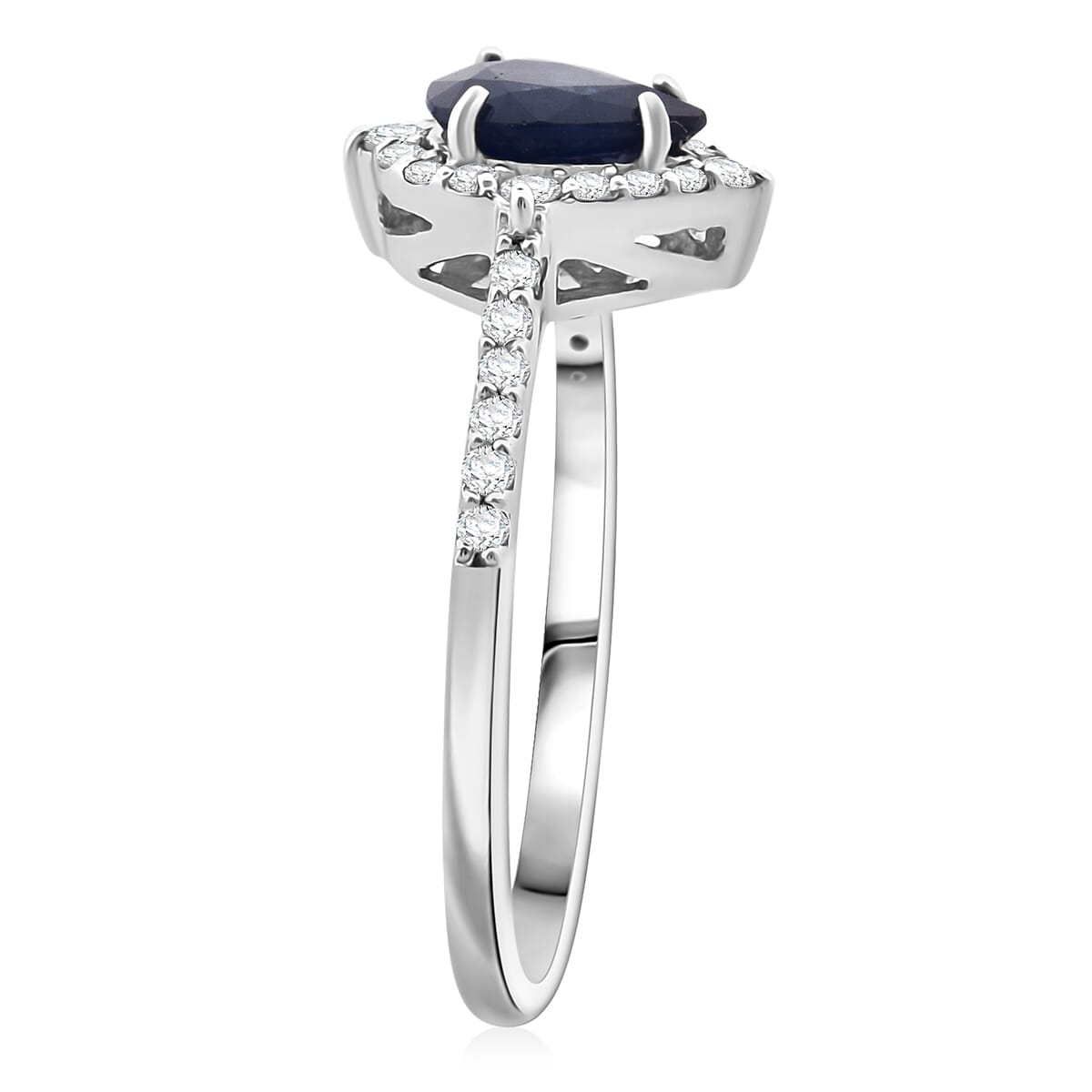 D'Joy Premium Kanchanaburi Blue Sapphire and Diamond 1.10 ctw Majestic Teardrop Ring in Rhodium Over Sterling Silver (Size 10.0) image number 3