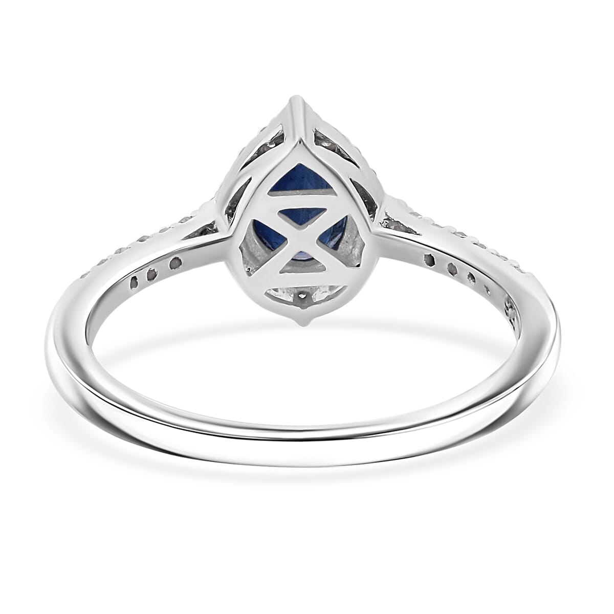 D'Joy Premium Kanchanaburi Blue Sapphire and Diamond 1.10 ctw Majestic Teardrop Ring in Rhodium Over Sterling Silver (Size 10.0) image number 4
