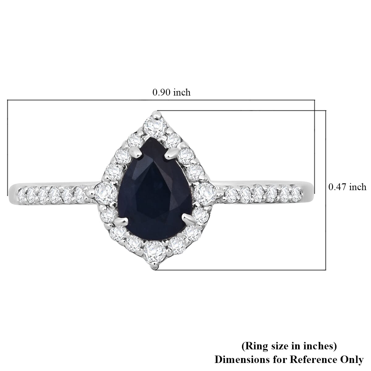 D'Joy Premium Kanchanaburi Blue Sapphire and Diamond 1.10 ctw Majestic Teardrop Ring in Rhodium Over Sterling Silver (Size 10.0) image number 5