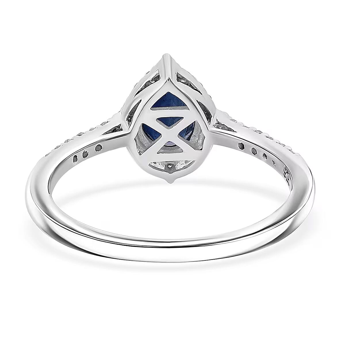 D'Joy Premium Kanchanaburi Blue Sapphire and Diamond 1.10 ctw Majestic Teardrop Ring in Rhodium Over Sterling Silver (Size 10.0) image number 6