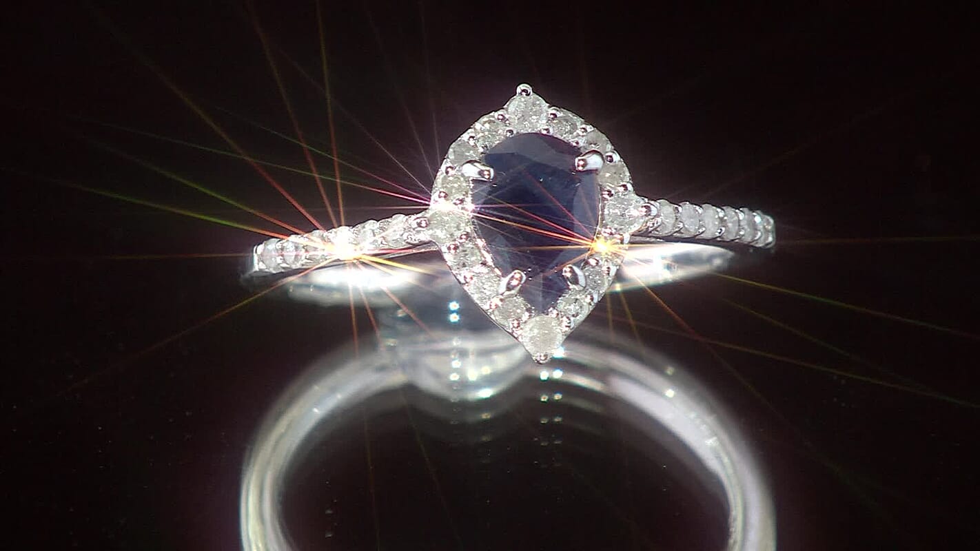 Premium Kanchanaburi Blue Sapphire, Diamond (0.30 cts) Ring in Rhodium Over Sterling Silver (Size 10.0) 1.10 ctw
