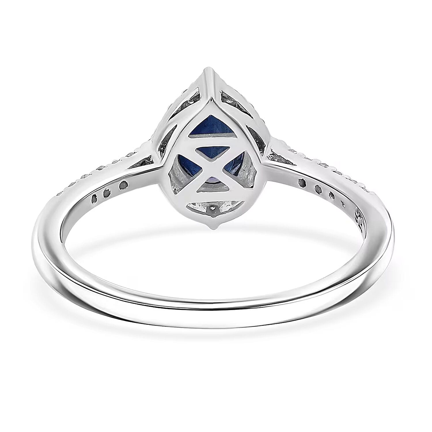 D'Joy Premium Kanchanaburi Blue Sapphire and Diamond 1.10 ctw Majestic Teardrop Ring in Rhodium Over Sterling Silver (Size 9.0)