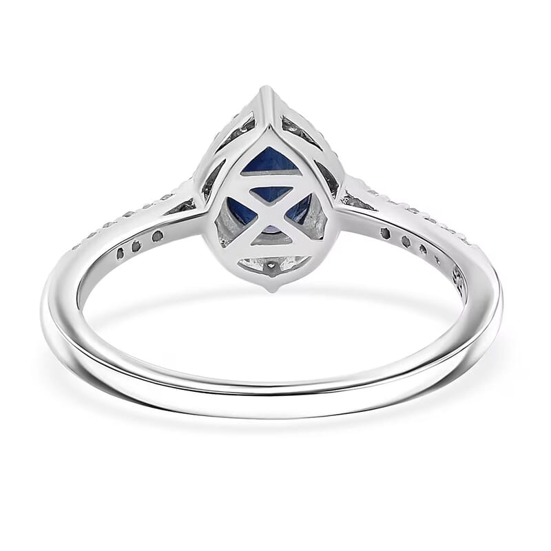 D'Joy Premium Kanchanaburi Blue Sapphire and Diamond 1.10 ctw Majestic Teardrop Ring in Rhodium Over Sterling Silver (Size 9.0)