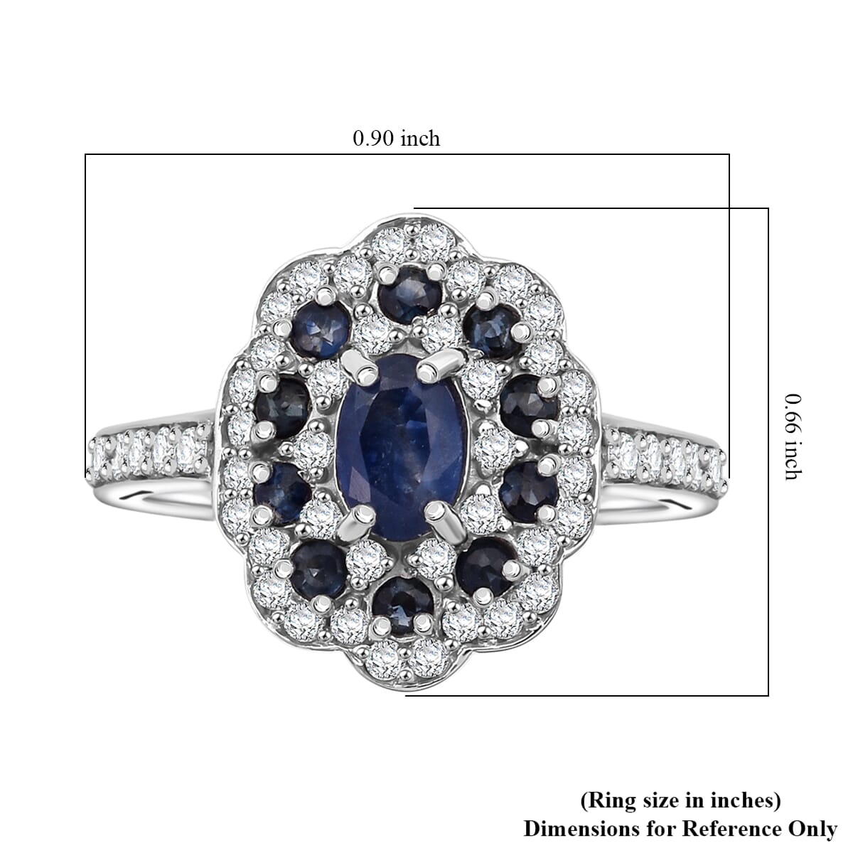 D'Joy Premium Kanchanaburi Blue Sapphire and Moissanite 1.50 ctw Imperial Bloom Ring in Rhodium Over Sterling Silver (Size 10.0) image number 5