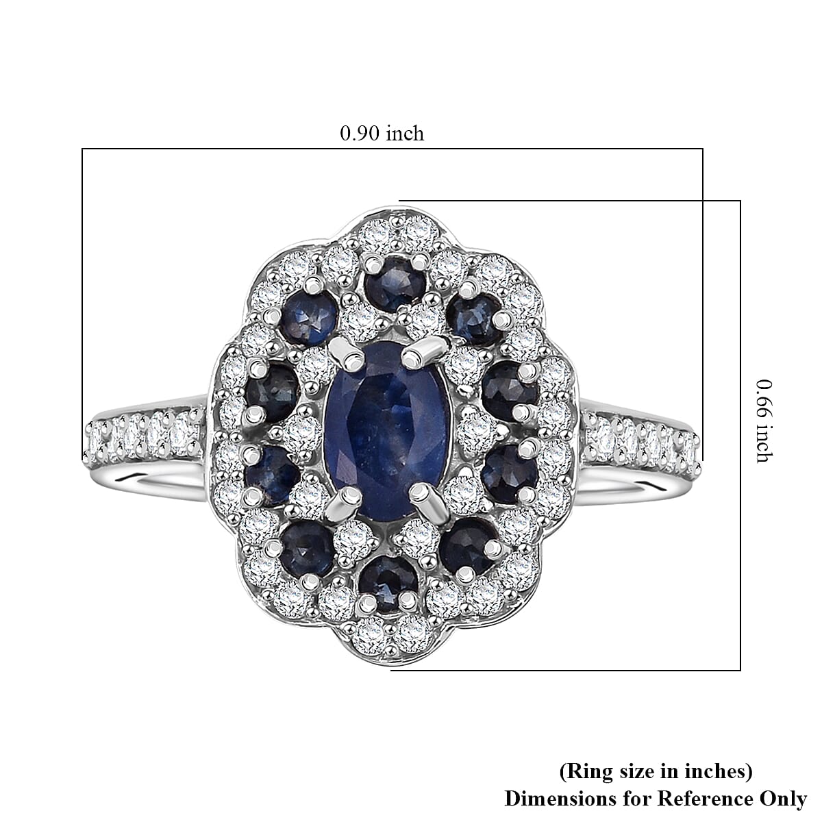 D'Joy Premium Kanchanaburi Blue Sapphire and Moissanite 1.50 ctw Imperial Bloom Ring in Rhodium Over Sterling Silver (Size 7.0) image number 5