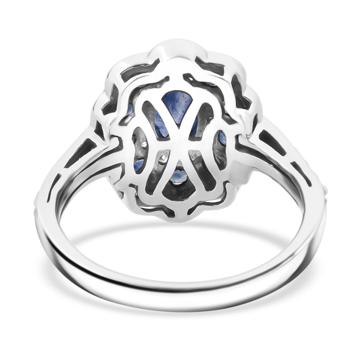 D'Joy Premium Kanchanaburi Blue Sapphire and Moissanite 1.50 ctw Imperial Bloom Ring in Rhodium Over Sterling Silver (Size 8.0) image number 4