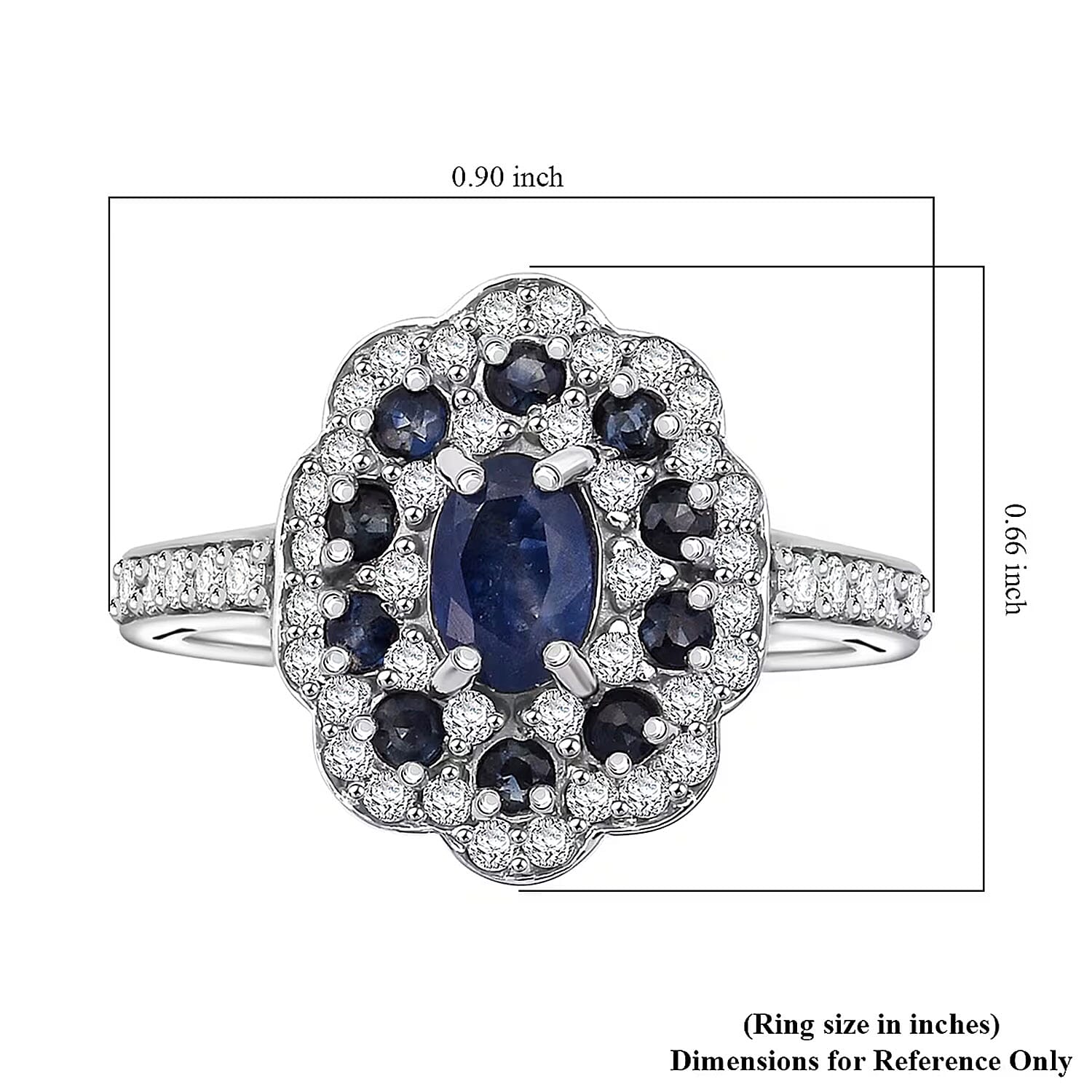 D'Joy Premium Kanchanaburi Blue Sapphire and Moissanite 1.50 ctw Imperial Bloom Ring in Rhodium Over Sterling Silver (Size 9.0)