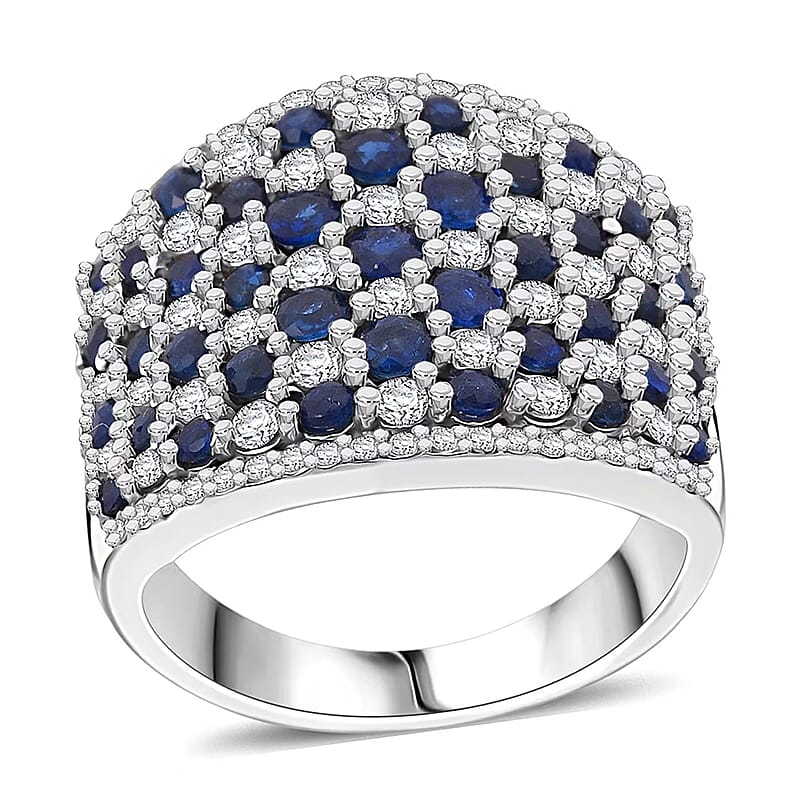 D'Joy Premium Kanchanaburi Blue Sapphire and White Zircon 4.00 ctw Imperial Radiance Ring in Rhodium Over Sterling Silver (Size 10.0)