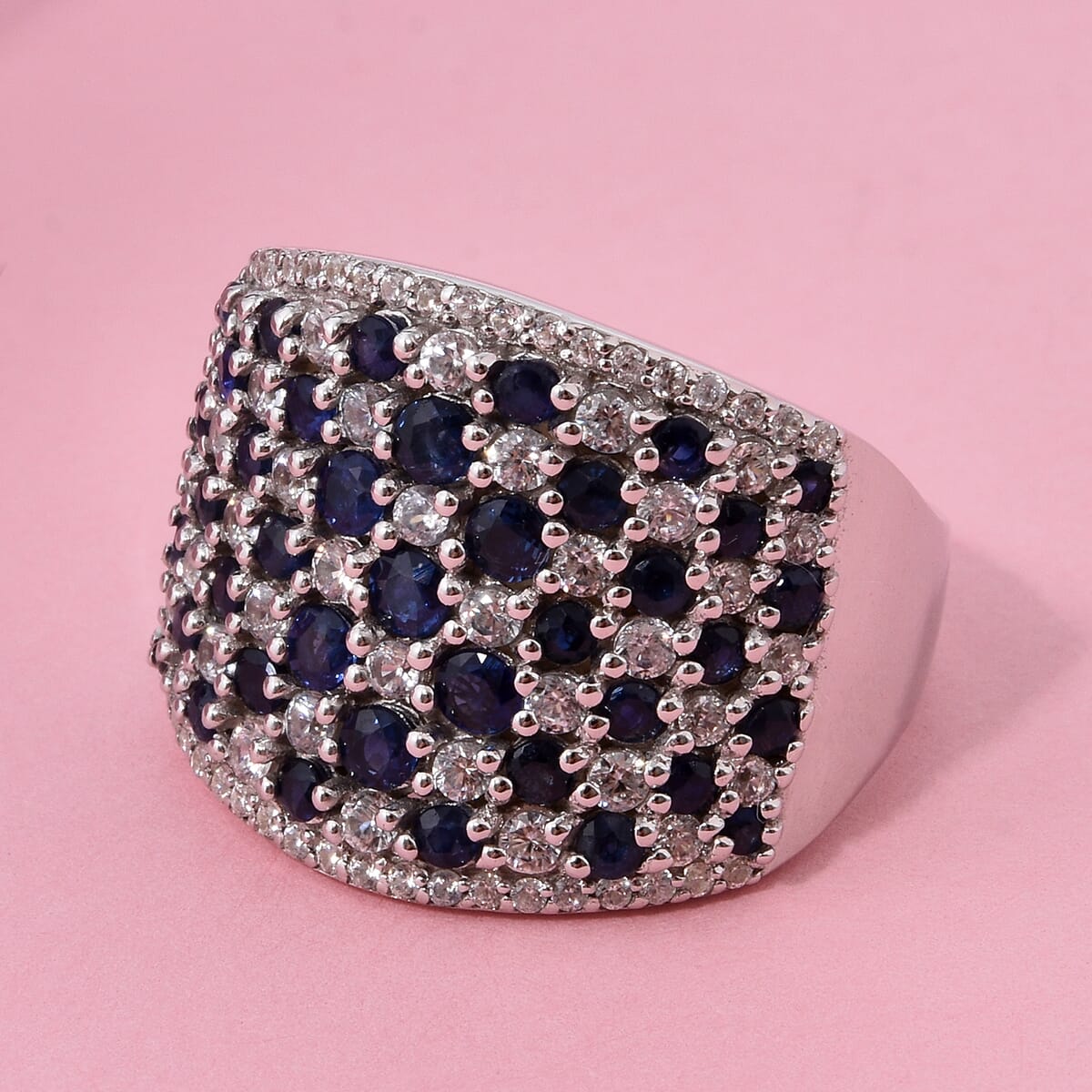 D'Joy Premium Kanchanaburi Blue Sapphire and White Zircon 4.00 ctw Imperial Radiance Ring in Rhodium Over Sterling Silver (Size 10.0) image number 1