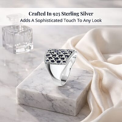 D'Joy Premium Kanchanaburi Blue Sapphire and White Zircon 4.00 ctw Imperial Radiance Ring in Rhodium Over Sterling Silver (Size 10.0)