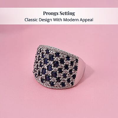 D'Joy Premium Kanchanaburi Blue Sapphire and White Zircon 4.00 ctw Imperial Radiance Ring in Rhodium Over Sterling Silver (Size 10.0)