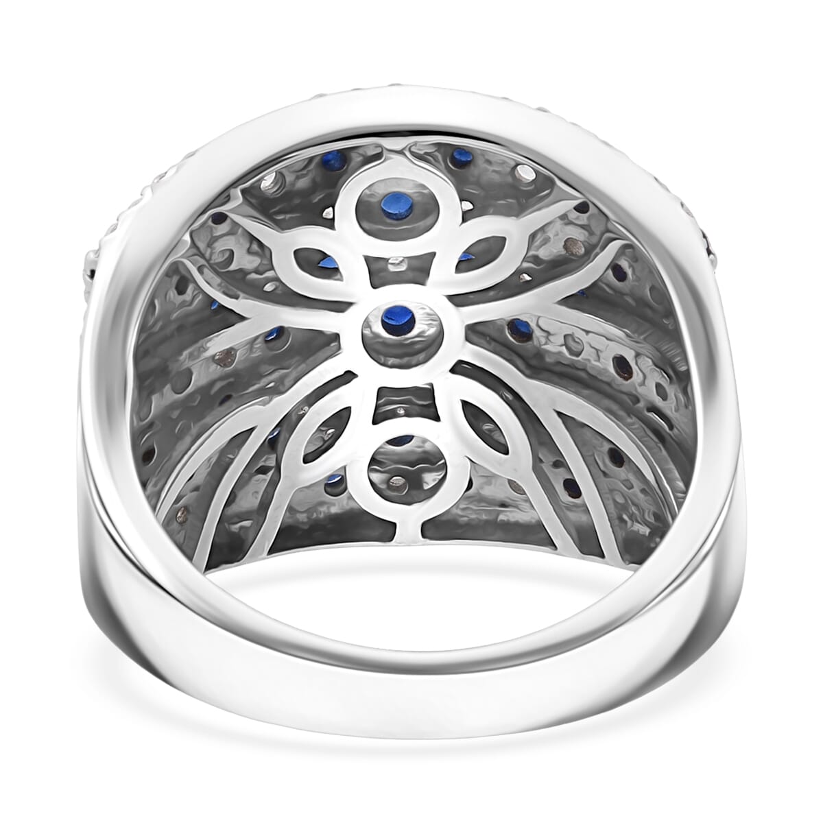 D'Joy Premium Kanchanaburi Blue Sapphire and White Zircon 4.00 ctw Imperial Radiance Ring in Rhodium Over Sterling Silver (Size 10.0) image number 4