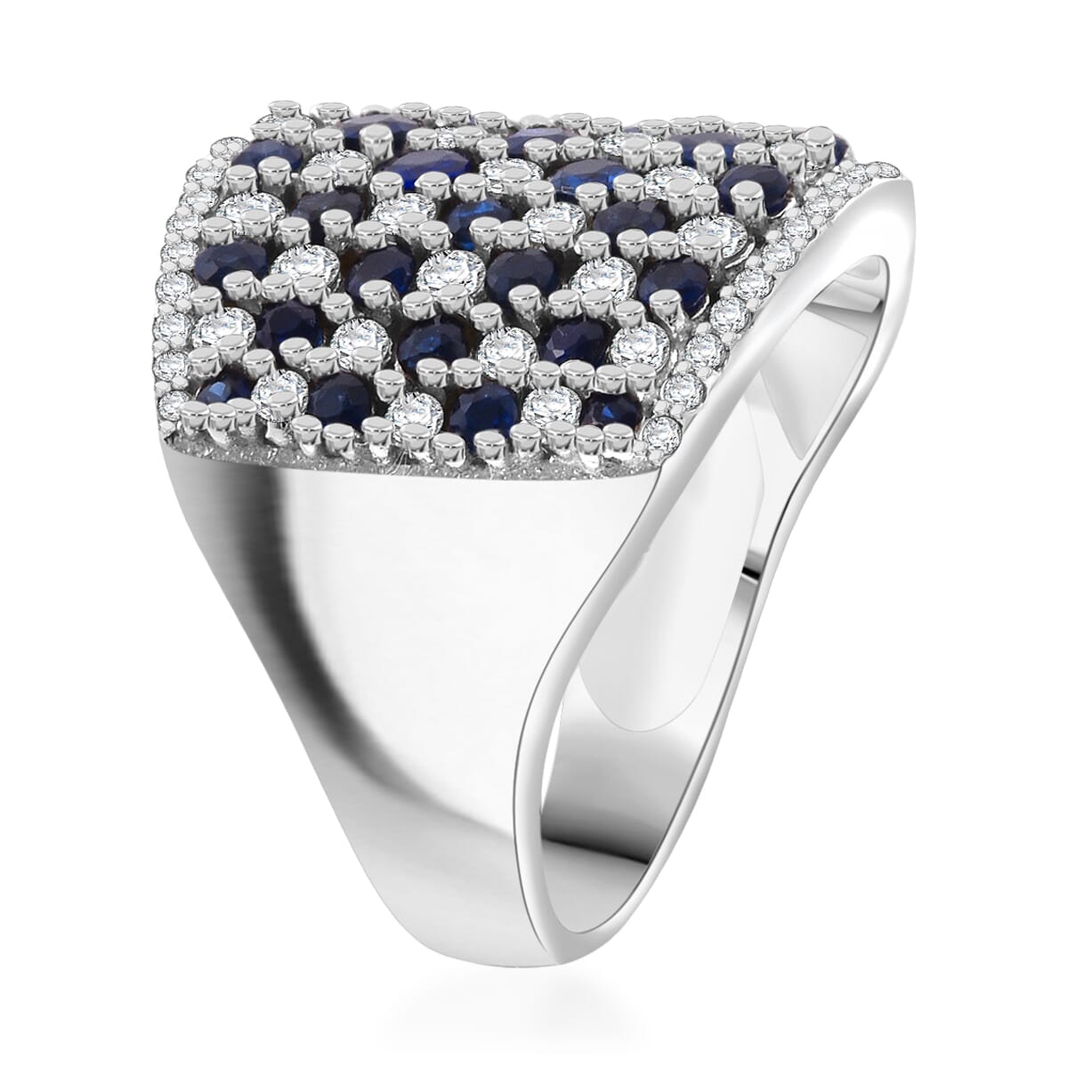 D'Joy Premium Kanchanaburi Blue Sapphire and White Zircon 4.00 ctw Imperial Radiance Ring in Rhodium Over Sterling Silver (Size 6.0) image number 3