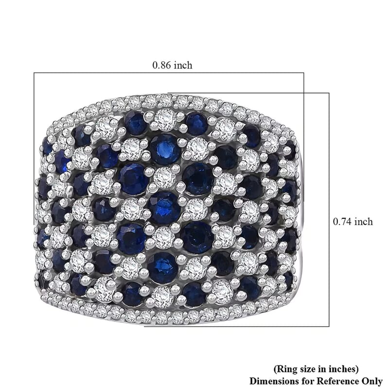 D'Joy Premium Kanchanaburi Blue Sapphire and White Zircon 4.00 ctw Imperial Radiance Ring in Rhodium Over Sterling Silver (Size 6.0)