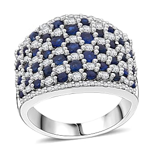 D'Joy Premium Kanchanaburi Blue Sapphire and White Zircon 4.00 ctw Imperial Radiance Ring in Rhodium Over Sterling Silver (Size 7.0)