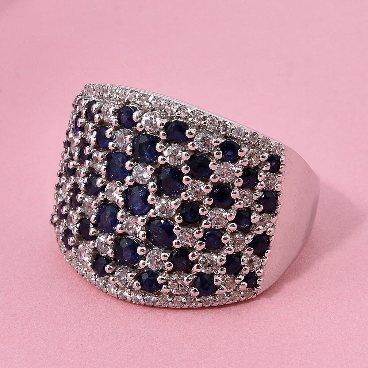 D'Joy Premium Kanchanaburi Blue Sapphire and White Zircon 4.00 ctw Imperial Radiance Ring in Rhodium Over Sterling Silver (Size 7.0) image number 1