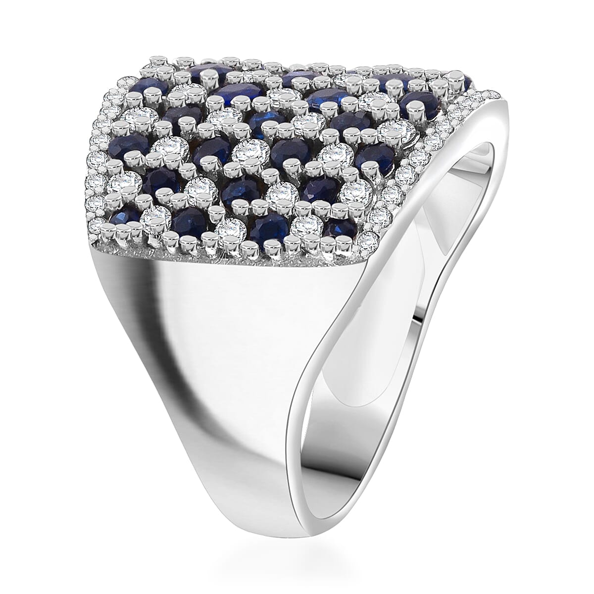 D'Joy Premium Kanchanaburi Blue Sapphire and White Zircon 4.00 ctw Imperial Radiance Ring in Rhodium Over Sterling Silver (Size 7.0) image number 3