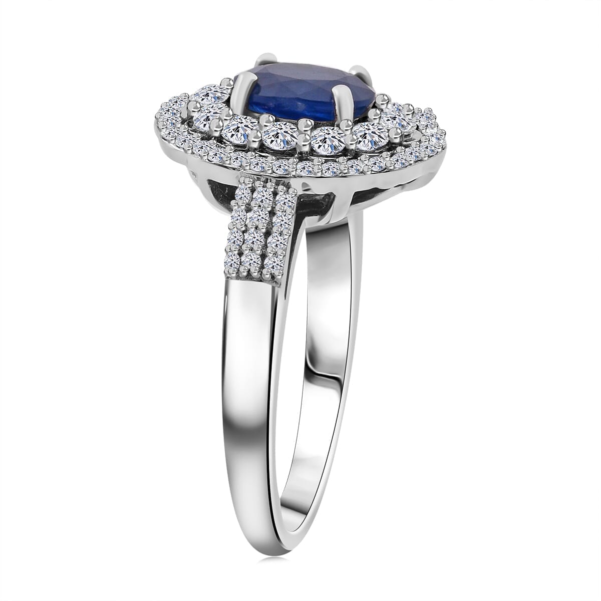 Premium Kanchanaburi Blue Sapphire and SI Luxuriant Lab Grown Diamond 1.65 ctw Crown Radiance Ring in 10K White Gold (Size 10.0) image number 3