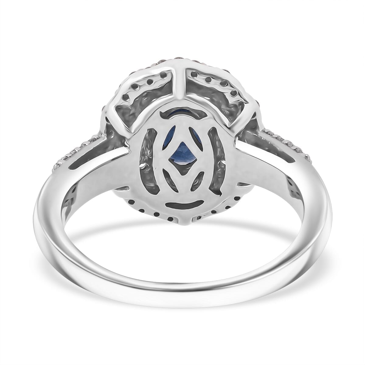 Premium Kanchanaburi Blue Sapphire and SI Luxuriant Lab Grown Diamond 1.65 ctw Crown Radiance Ring in 10K White Gold (Size 10.0) image number 4