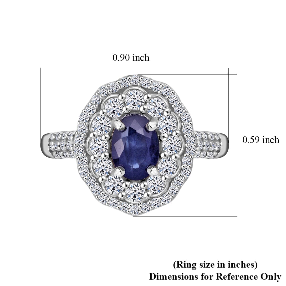 Premium Kanchanaburi Blue Sapphire and SI Luxuriant Lab Grown Diamond 1.65 ctw Crown Radiance Ring in 10K White Gold (Size 10.0) image number 5