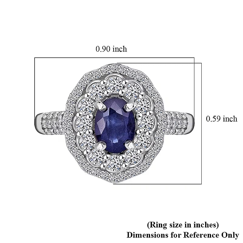 Premium Kanchanaburi Blue Sapphire and SI Luxuriant Lab Grown Diamond 1.65 ctw Crown Radiance Ring in 10K White Gold (Size 6.0)