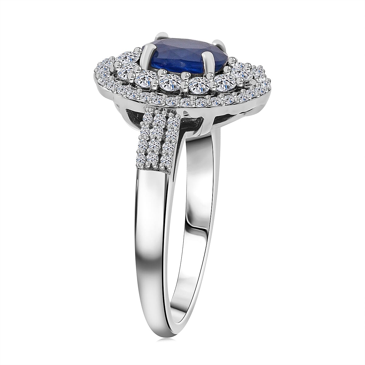 Premium Kanchanaburi Blue Sapphire and SI Luxuriant Lab Grown Diamond 1.65 ctw Crown Radiance Ring in 10K White Gold (Size 7.0) image number 3