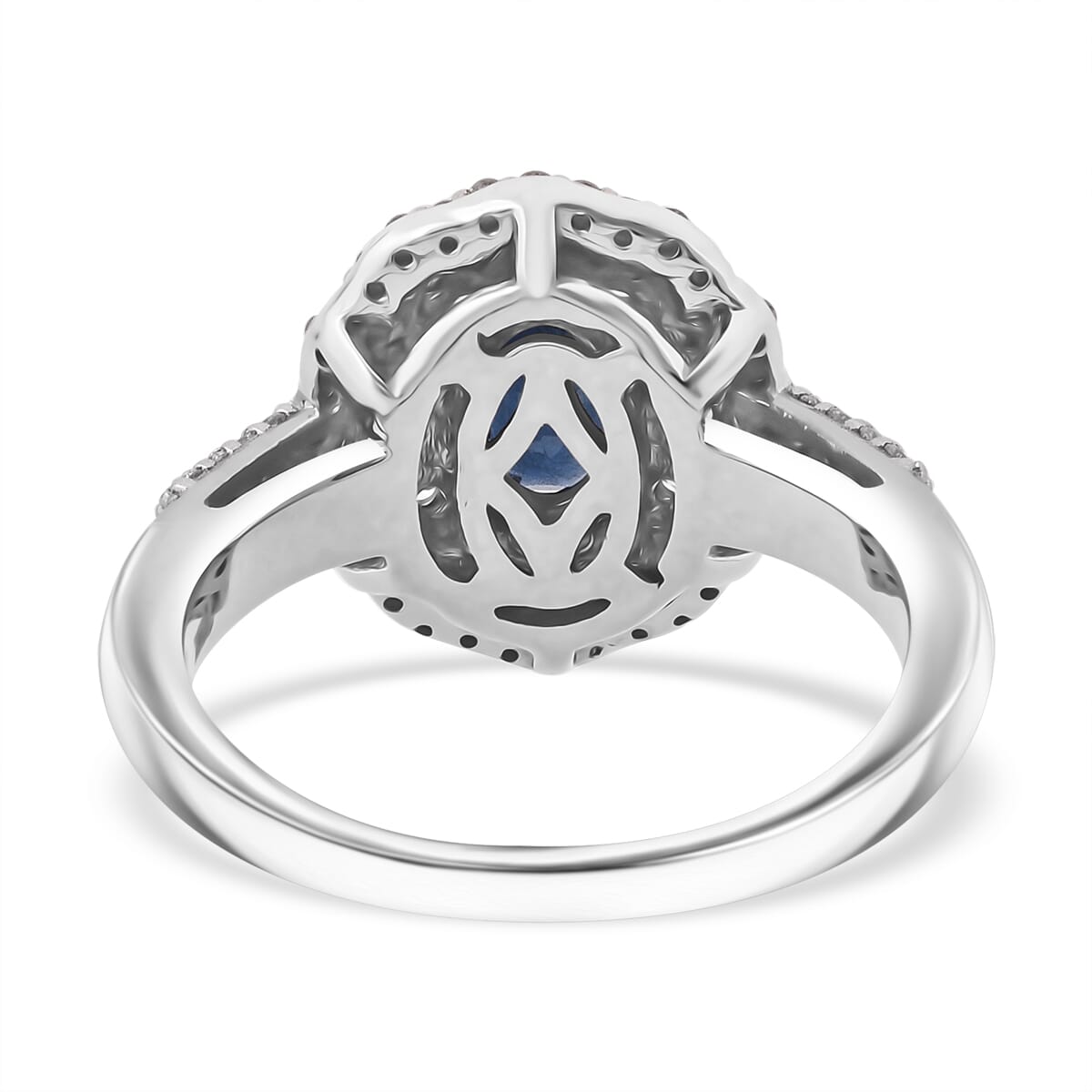 Premium Kanchanaburi Blue Sapphire and SI Luxuriant Lab Grown Diamond 1.65 ctw Crown Radiance Ring in 10K White Gold (Size 9.0) image number 4