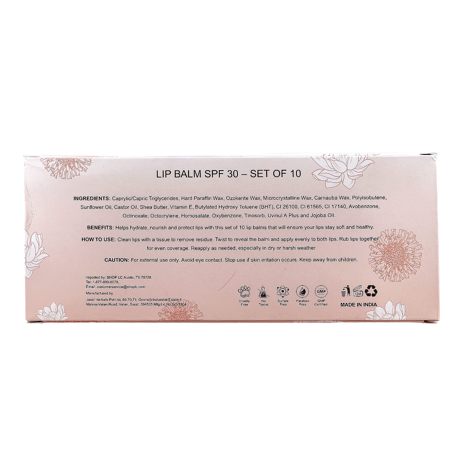 Marigold + Lotus Set of 10 Lip Balm with 10 Flavors - Mint Burst, Eucalyptus Mint, Coconut, Vanilla, Citrus, Peach, Black Cherry, Green Apple, Strawberry and Orange
