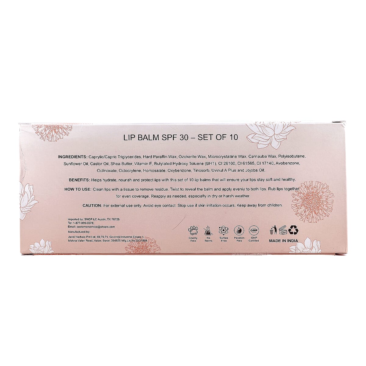 Marigold + Lotus Set of 10 Lip Balm with 10 Flavors - Mint Burst, Eucalyptus Mint, Coconut, Vanilla, Citrus, Peach, Black Cherry, Green Apple, Strawberry and Orange image number 4