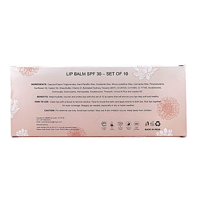 Marigold + Lotus Set of 10 Lip Balm with 10 Flavors - Mint Burst, Eucalyptus Mint, Coconut, Vanilla, Citrus, Peach, Black Cherry, Green Apple, Strawberry and Orange