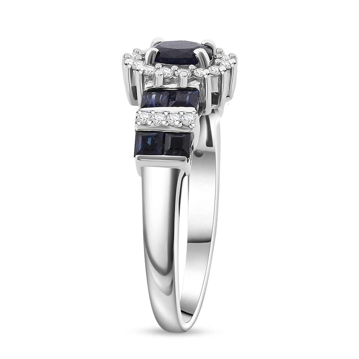 D'Joy Premium Kanchanaburi Blue Sapphire and Moissanite 1.30 ctw Art Deco Heirloom Ring in Rhodium Over Sterling Silver (Size 10.0) image number 3