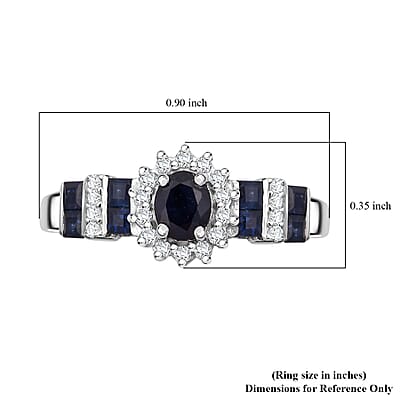 D'Joy Premium Kanchanaburi Blue Sapphire and Moissanite 1.30 ctw Art Deco Heirloom Ring in Rhodium Over Sterling Silver (Size 10.0)