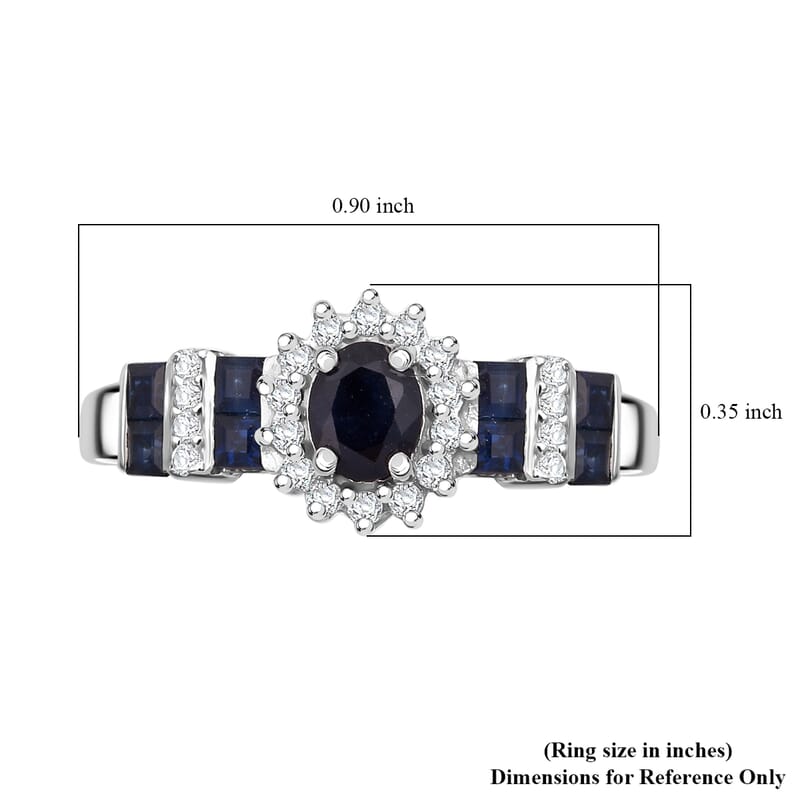 D'Joy Premium Kanchanaburi Blue Sapphire and Moissanite 1.30 ctw Art Deco Heirloom Ring in Rhodium Over Sterling Silver (Size 10.0)