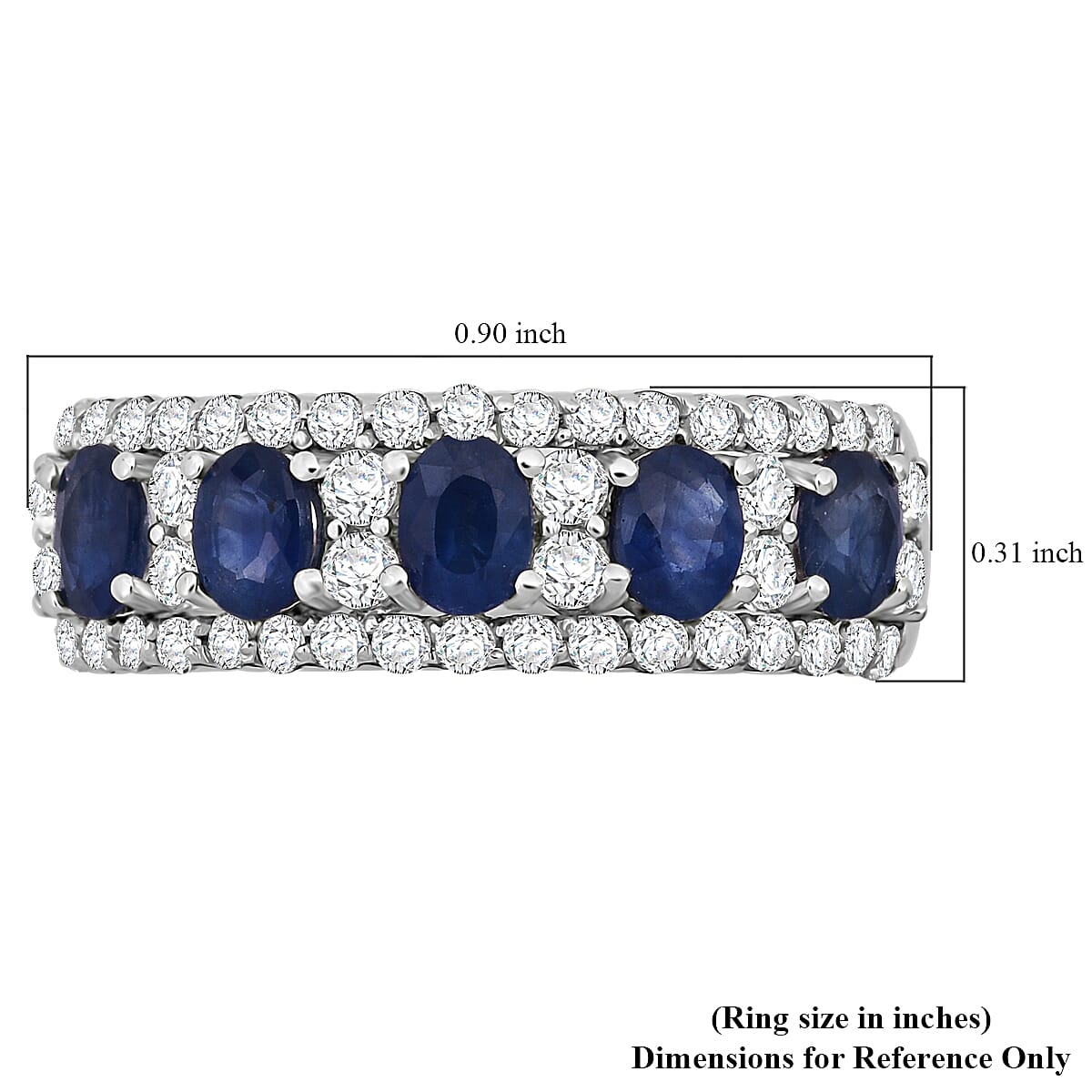 D'Joy Premium Kanchanaburi Blue Sapphire and White Zircon 2.10 ctw Deco Dynasty Ring in Rhodium Over Sterling Silver (Size 7.0)