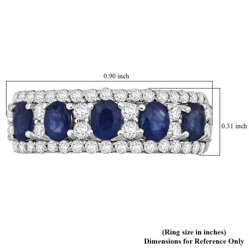 D'Joy Premium Kanchanaburi Blue Sapphire and White Zircon 2.10 ctw Deco Dynasty Ring in Rhodium Over Sterling Silver (Size 7.0)