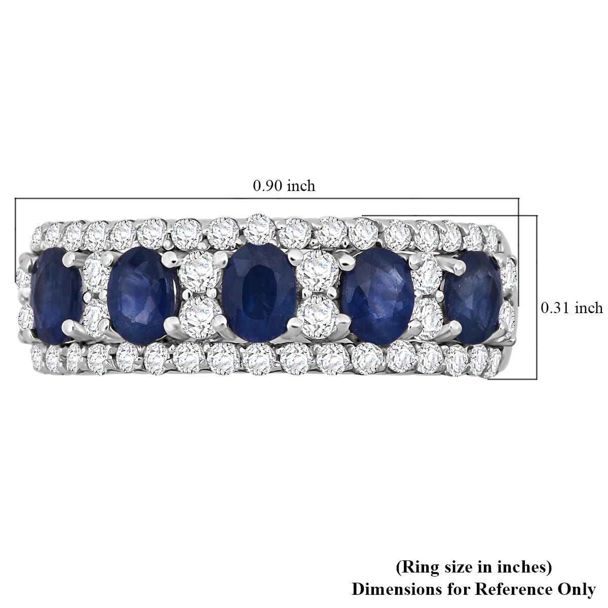 D'Joy Premium Kanchanaburi Blue Sapphire and White Zircon 2.10 ctw Deco Dynasty Ring in Rhodium Over Sterling Silver (Size 9.0) image number 5