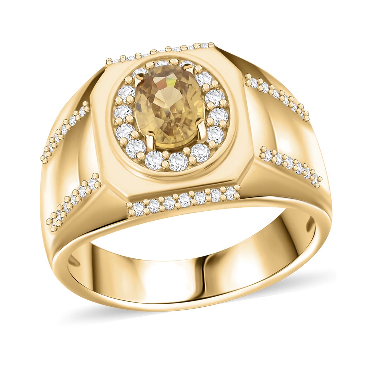 Premium Tanzania Yellow Zircon and White Zircon 1.90 ctw Ring in 18K Vermeil Yellow Gold Over Sterling Silver (Size 12.0) image number 0