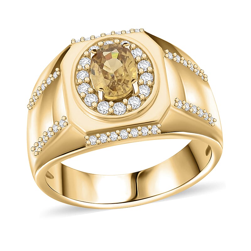 Premium Tanzania Yellow Zircon and White Zircon 1.90 ctw Ring in 18K Vermeil Yellow Gold Over Sterling Silver (Size 12.0)