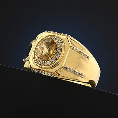 Premium Tanzania Yellow Zircon and White Zircon 1.90 ctw Ring in 18K Vermeil Yellow Gold Over Sterling Silver (Size 12.0)