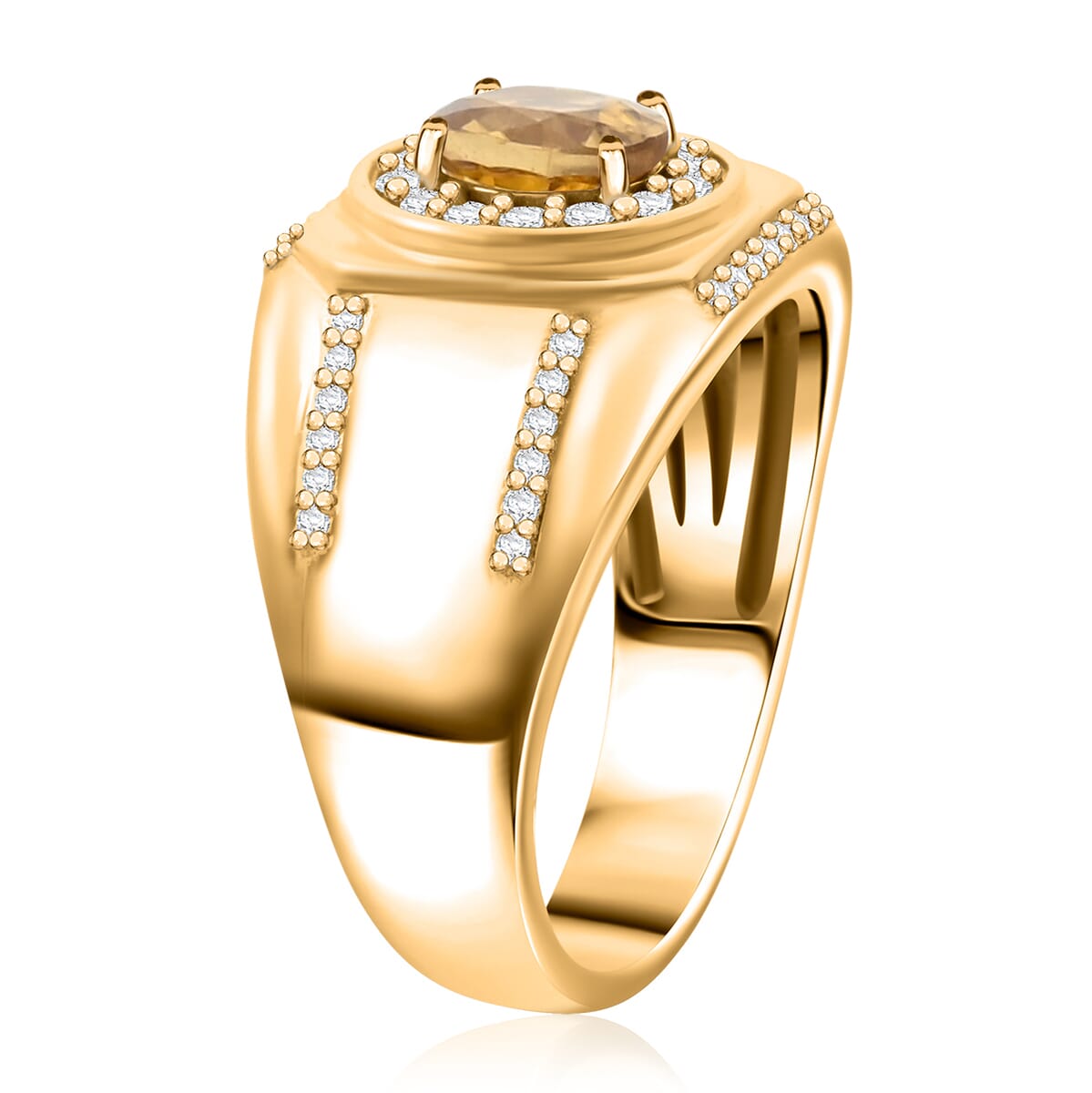 Premium Tanzania Yellow Zircon and White Zircon 1.90 ctw Ring in 18K Vermeil Yellow Gold Over Sterling Silver (Size 12.0) image number 3
