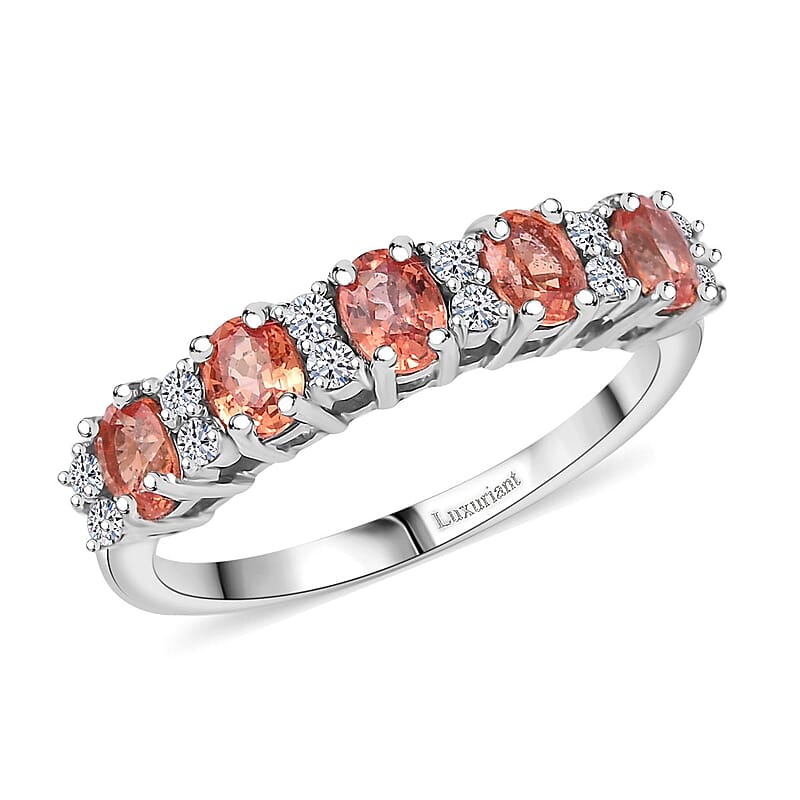 Padparadscha Sapphire, Lab Grown Diamond Blush Ring in Rhodium Over Sterling Silver 1.35 ctw (Size 6.0)