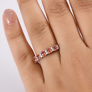 Padparadscha Sapphire, Lab Grown Diamond Blush Ring in Rhodium Over Sterling Silver 1.35 ctw (Size 6.0)