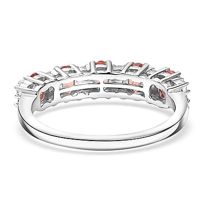 Padparadscha Sapphire, Lab Grown Diamond Blush Ring in Rhodium Over Sterling Silver 1.35 ctw (Size 6.0)