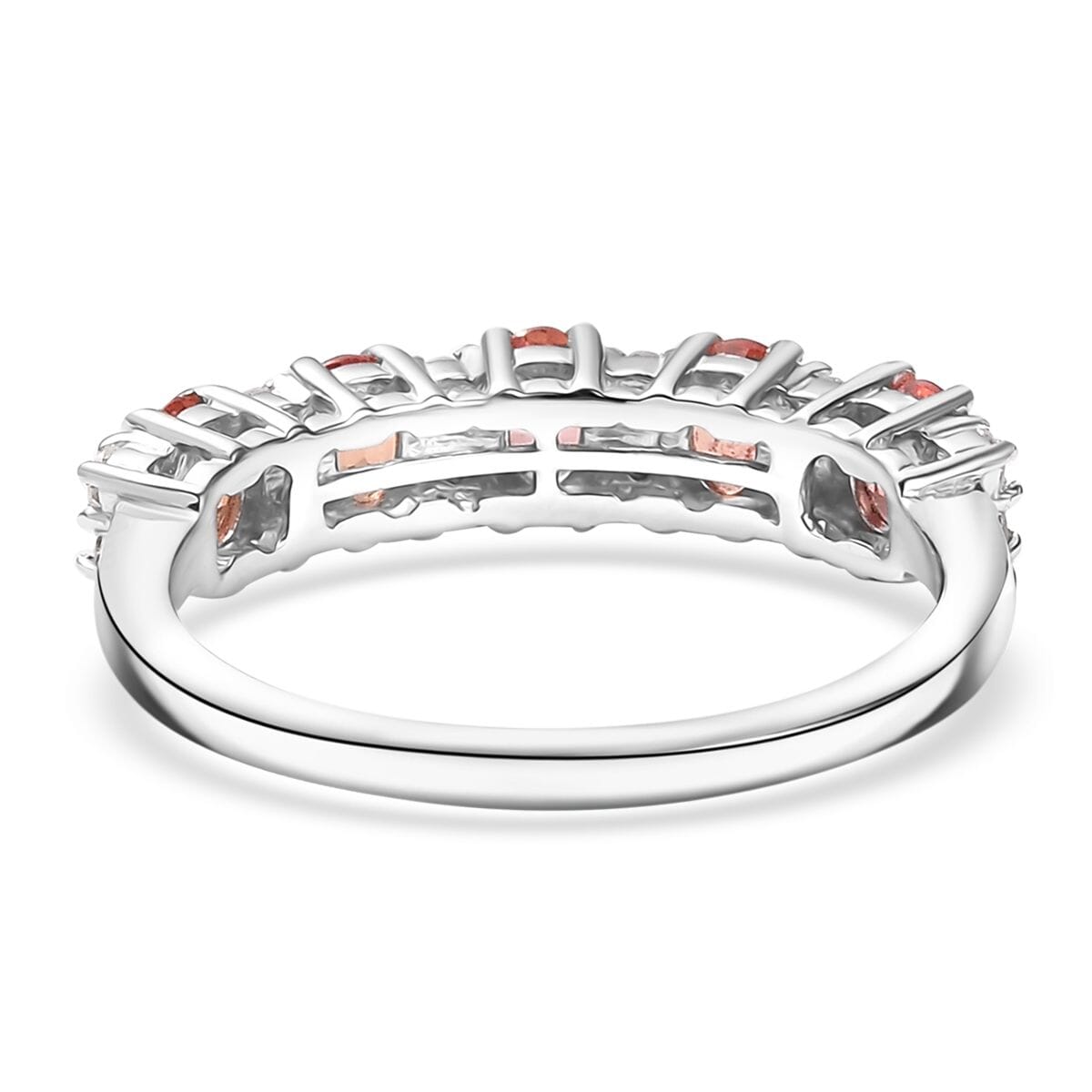 Padparadscha Sapphire (BT) and Luxuriant Lab Grown Diamond G-H SI 1.35 ctw Blush Flame Ring in Rhodium Over Sterling Silver (Size 7.0) image number 4